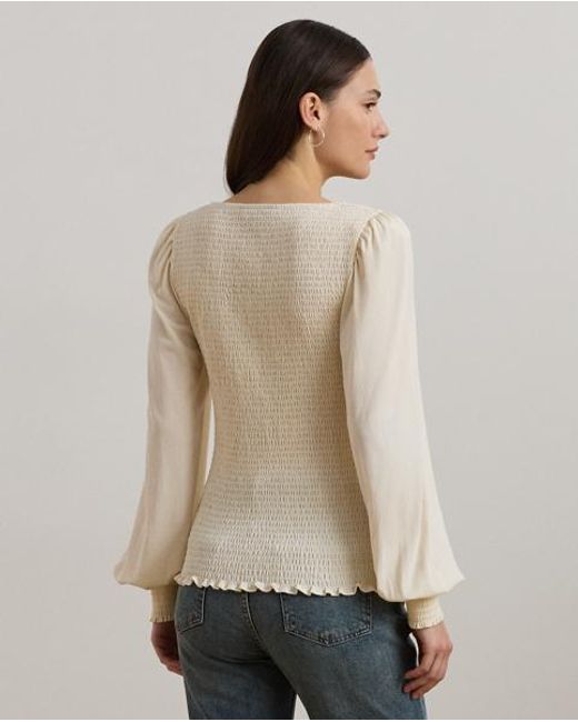 Ralph Lauren Natural Gesmoktes Oberteil Mit Blousonärmeln