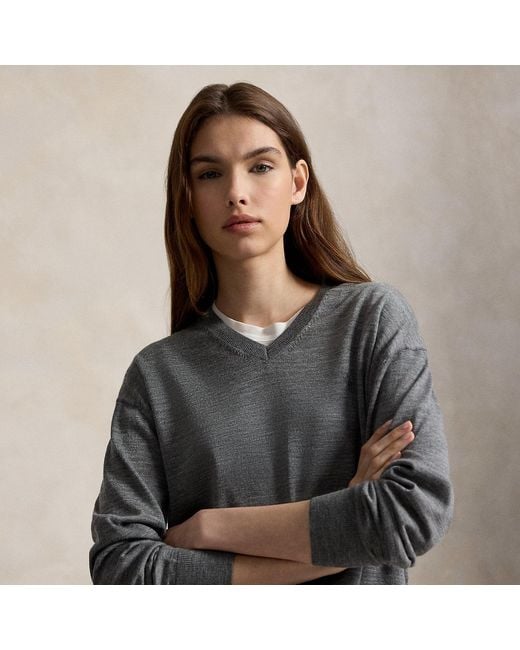 Polo Ralph Lauren Gray Wool V-Neck Jumper