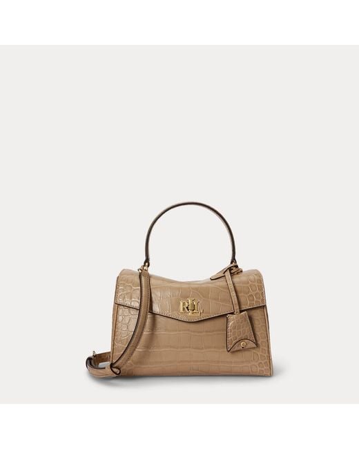 Ralph Lauren Natural Croc-Embossed Small Farrah Soft Satchel