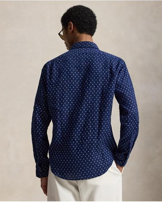 Polo Ralph Lauren Blue Custom Fit Geometric-Print Linen Shirt for men