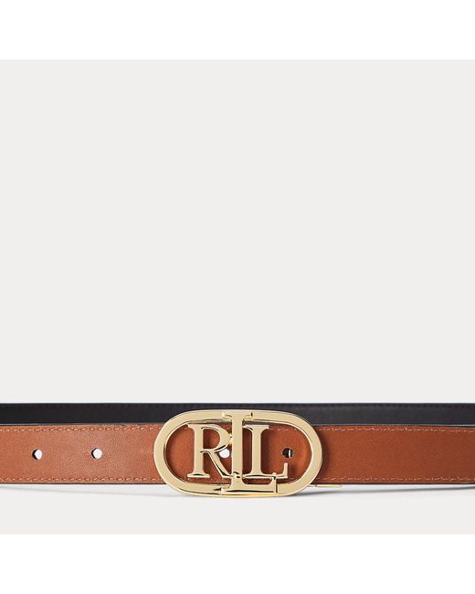 Lauren by Ralph Lauren Brown Oval-logo Reversible Leather Skinny Belt