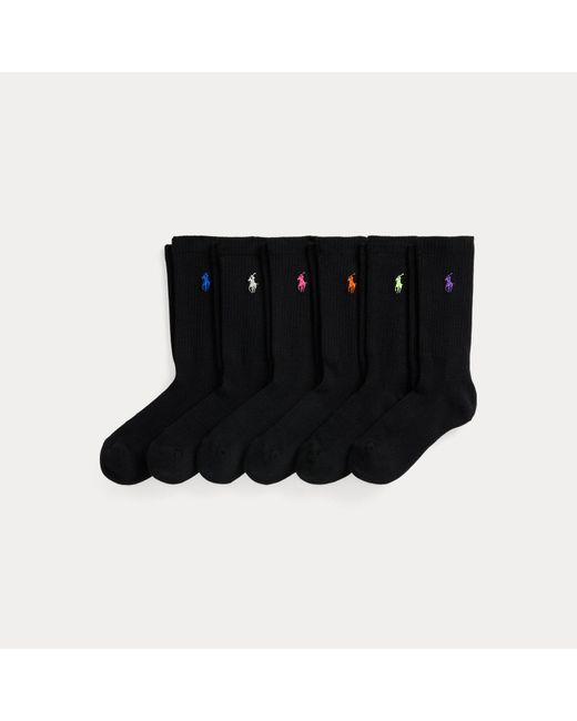 Polo Ralph Lauren Black Embroidered Pony Crew Sock 6-Pack