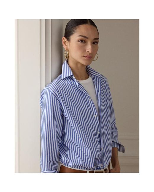 Ralph Lauren Blue Adrien Striped Cotton Shirt