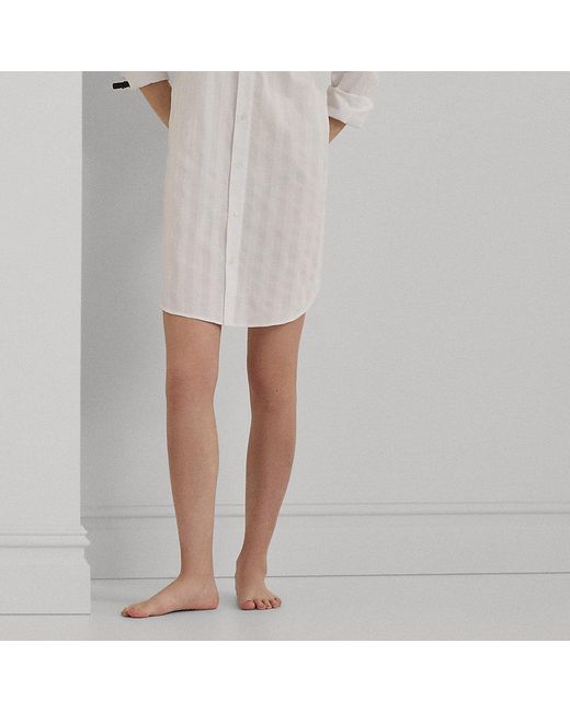 Camicia da notte in cotone a righe di Lauren by Ralph Lauren in White