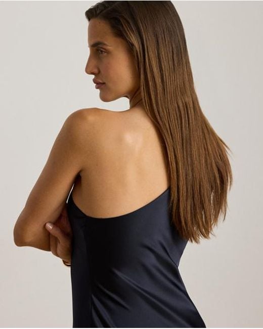 Ralph Lauren Blue Satin Charmeuse One-Shoulder Gown