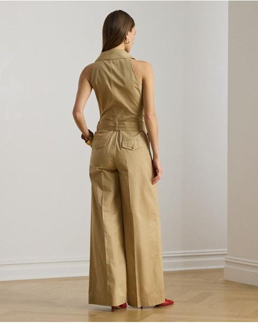 Ralph Lauren Metallic Belted Cotton Twill Sleeveless Jumpsuit