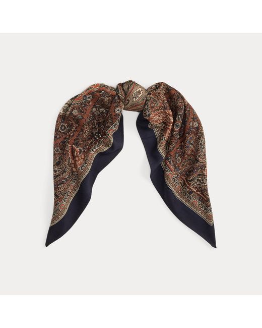Ralph Lauren Brown Paisley Wool Square Scarf