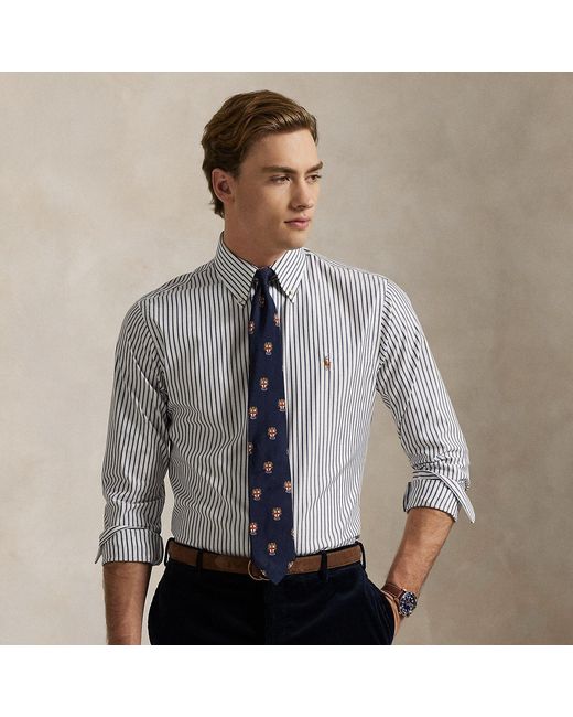 Polo Ralph Lauren Gray Custom Fit Striped Pinpoint Oxford Shirt for men