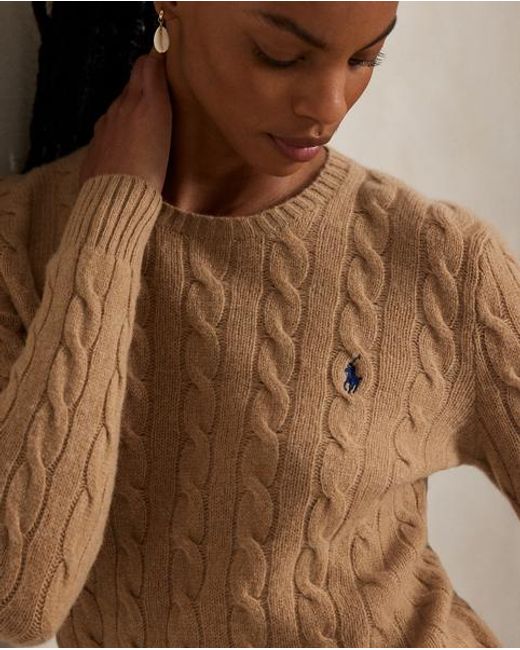 Polo Ralph Lauren Wol-Kasjmier Kabeltrui Met Ronde Hals in het Natural