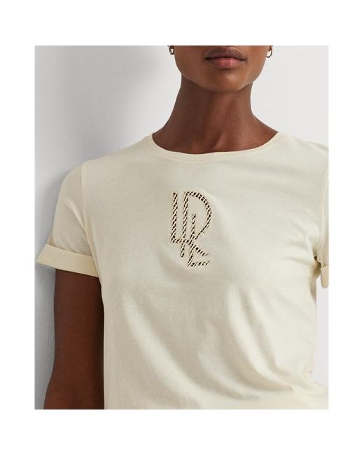 Maglietta in jersey con logo di perline di Lauren by Ralph Lauren in Brown