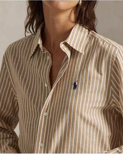 Polo Ralph Lauren Brown Classic Fit Striped Cotton-Linen Shirt