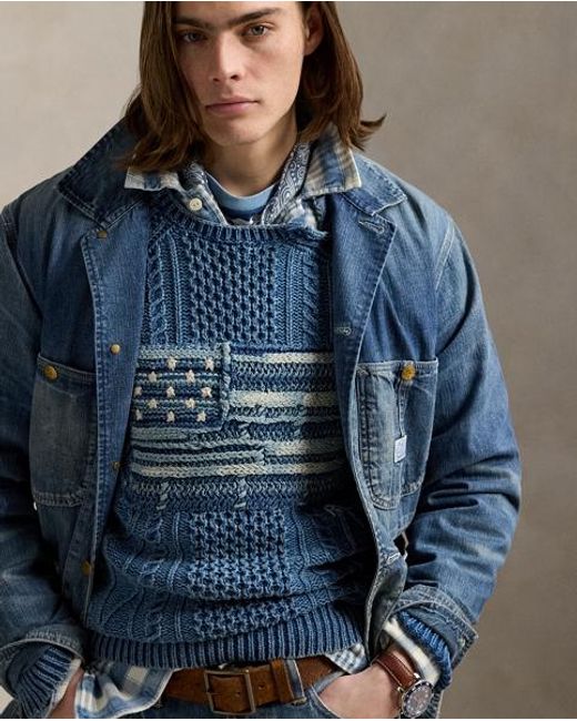 Ralph Lauren Aran-Baumwollpullover Mit Flagge in Blue für Herren