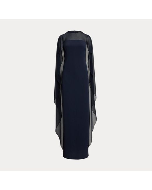 Petite - Abito in georgette con mantella di Ralph Lauren in Blue