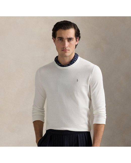 Polo Ralph Lauren White Slim Fit Textured Cotton Jumper for men