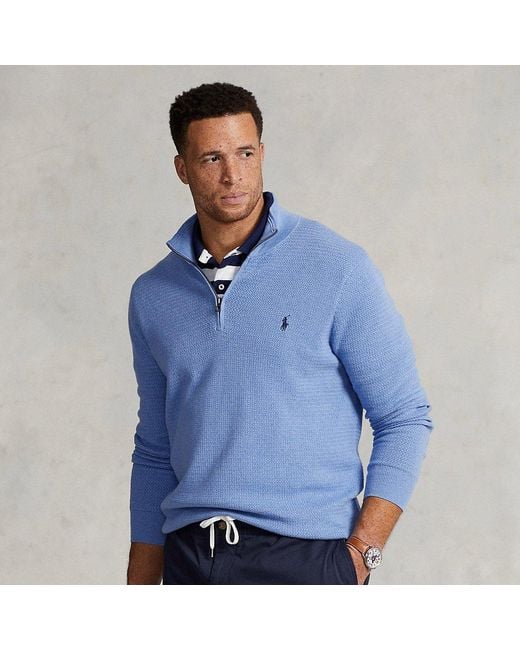 Polo Ralph Lauren Textured Cotton Quarter-zip Jumper in Blue for Men | Lyst