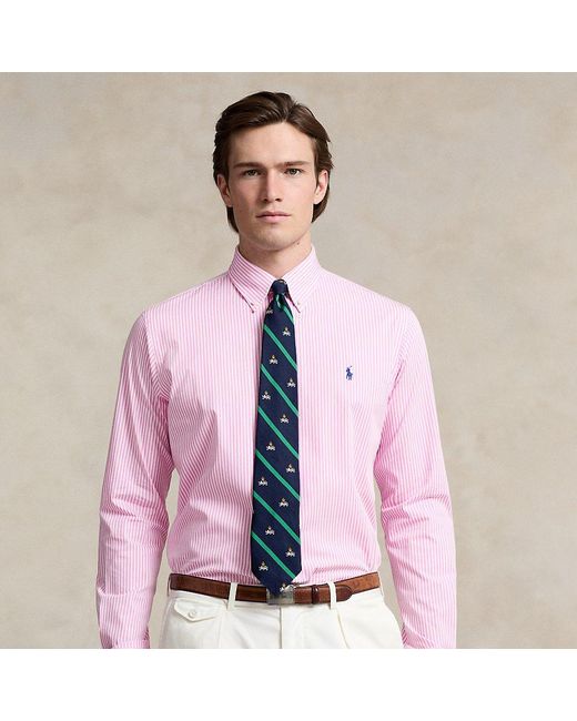 Ralph Lauren Pink Classic Fit Striped Stretch Poplin Shirt for men