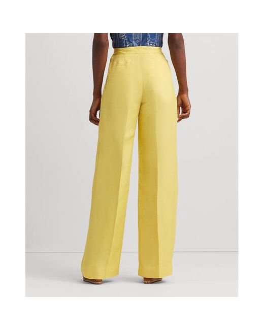 Pantalón plisado de sarga con lino Lauren by Ralph Lauren de color Yellow