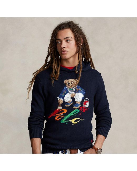 Polo Ralph Lauren Blue Polo Bear Cotton Hooded Sweater for men