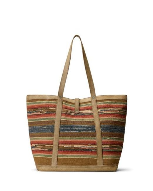 RRL Brown Suede-Trim Handwoven Jacquard Tote for men