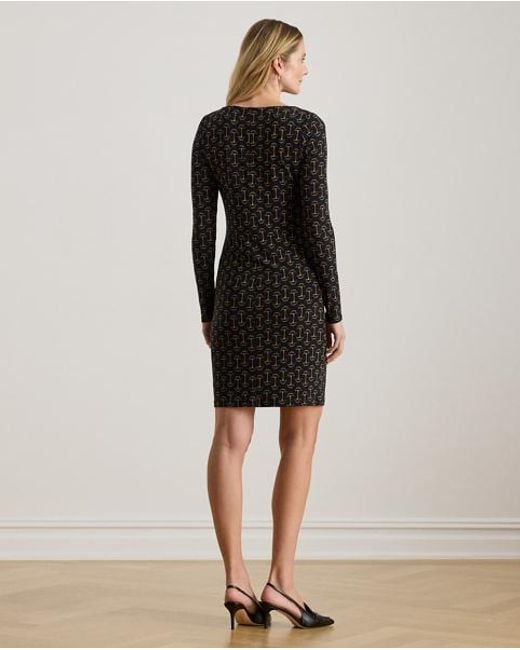 Ralph Lauren Black Geo-Print Stretch Jersey Boatneck Dress