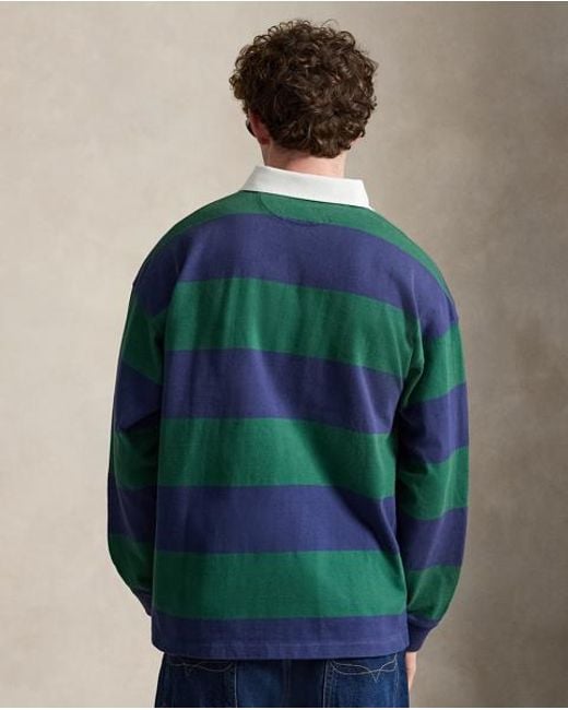 Polo Ralph Lauren Green Big Fit Striped Jersey Rugby Shirt for men