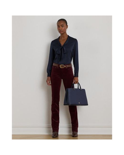 Ralph Lauren Blue Satin Charmeuse Tie-Neck Blouse