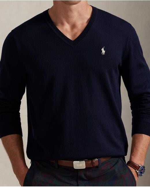 Jersey Técnico Con Cuello De Pico Ralph Lauren de hombre de color Blue