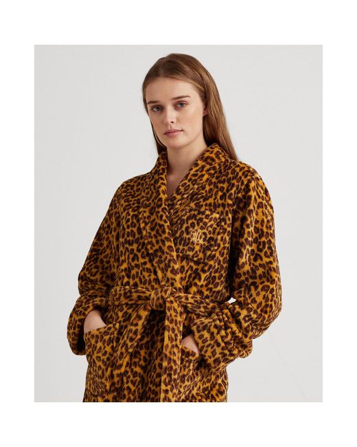 Ralph Lauren Leopardprint Short Shawlcollar Robe in Brown Lyst