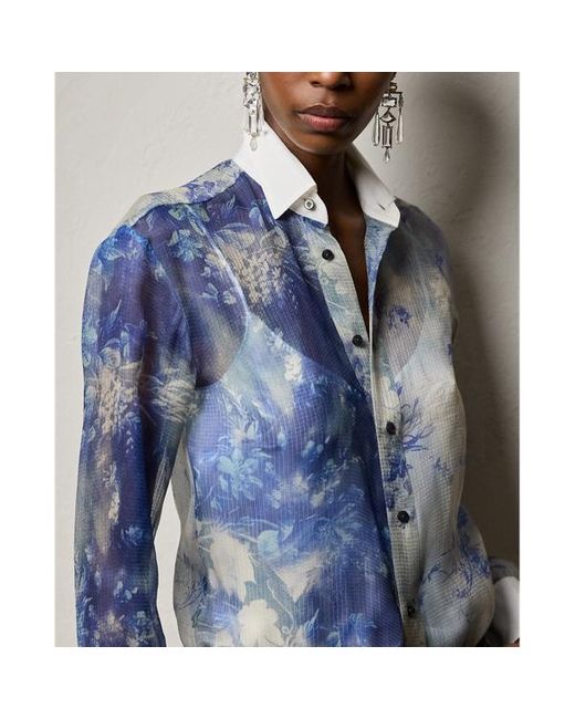 Ralph Lauren Collection Blue Geblümtes Hemd Nancie aus Seidengazar