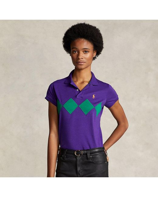 Polo Ralph Lauren Cotton Skinny Fit Diamond Motif Polo Shirt in Purple |  Lyst