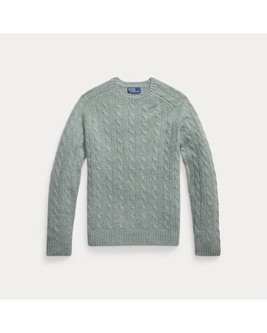 Polo Ralph Lauren Green Suede-Patch Cable-Knit Sweater for men