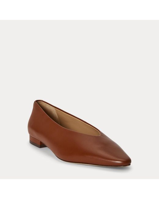 Ralph Lauren Brown Audri Nappa Leather Ballet Flat