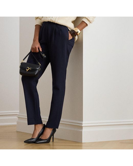 Ralph Lauren Blue Tricotine Pleated Tapered Trousers