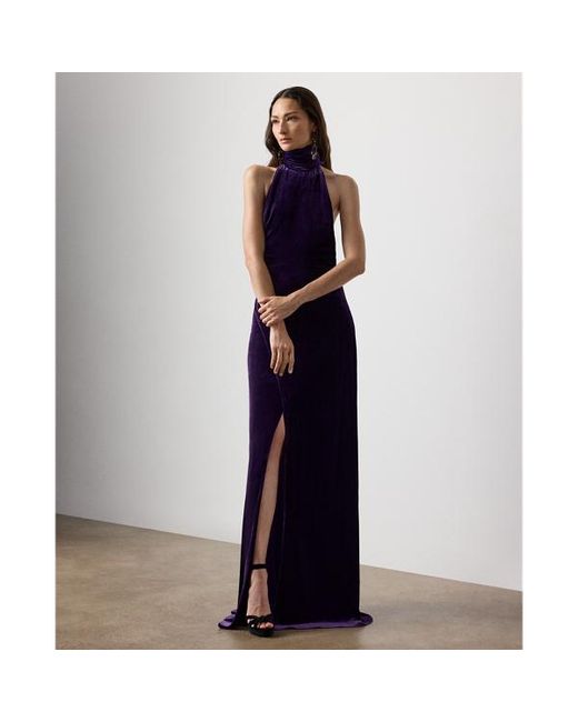 Ralph Lauren Blue Tatum Stretch Velvet Evening Dress
