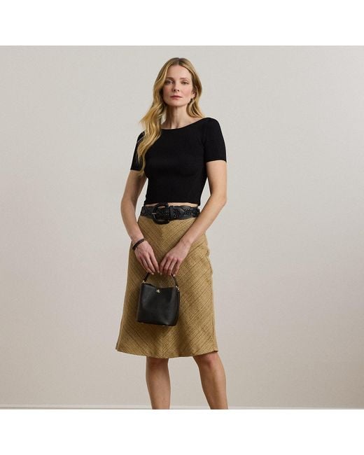Ralph Lauren Black Herringbone Linen-Blend Tweed Skirt