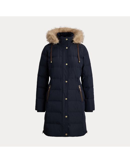 Ralph Lauren Blue Faux Fur-Trim Hooded Down Coat