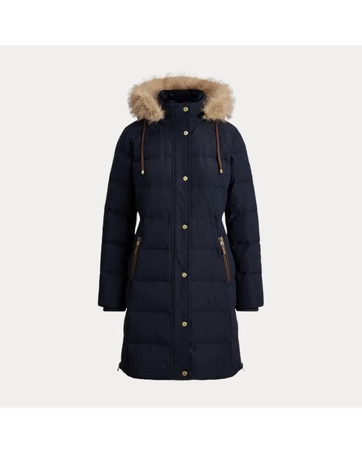 Ralph Lauren Donsjas Met Capuchon En Imitatiebont in het Blue
