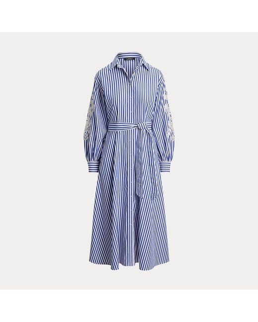 Ralph Lauren Blue Striped Eyelet Broadcloth Shirtdress