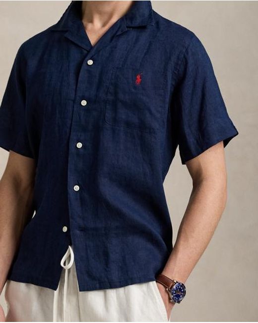 Polo Ralph Lauren Blue Classic Fit Linen Camp Shirt for men