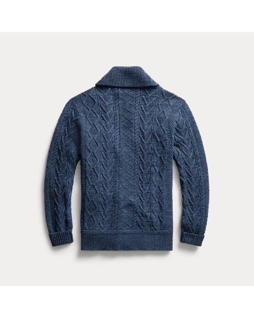 Ralph Lauren Blue Aran-Knit Cotton Cardigan for men