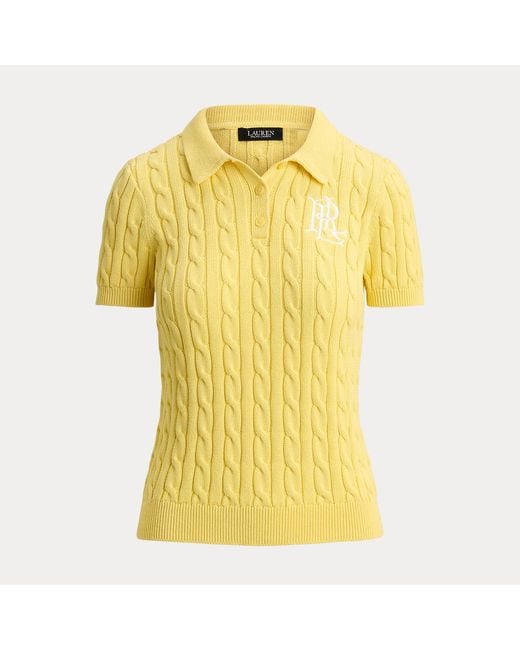 Ralph Lauren Yellow Cable-Knit Cotton Polo Jumper