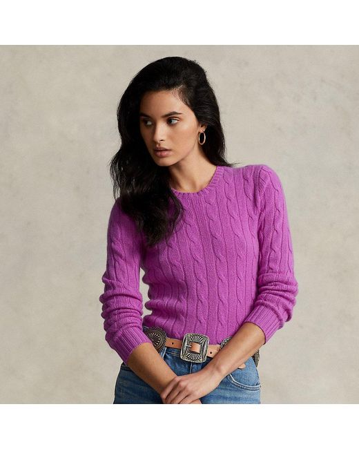 Polo Ralph Lauren Cable-knit Cashmere Jumper in Purple | Lyst