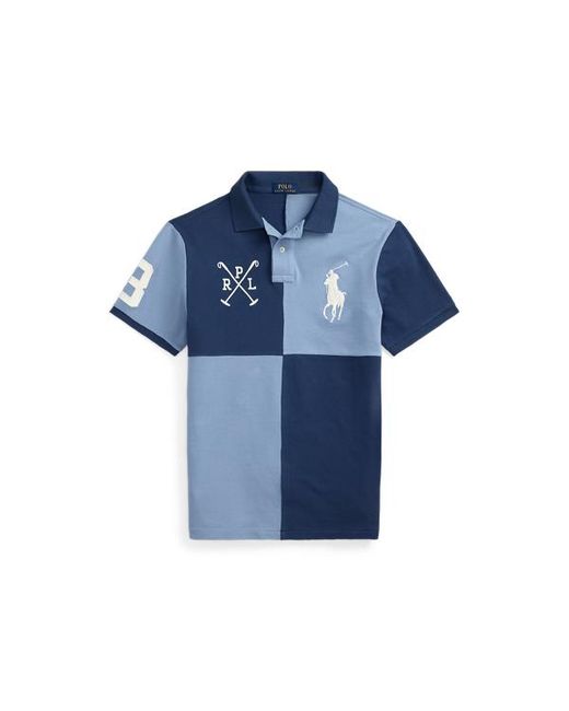 Ralph Lauren Blue Custom Slim Fit Big Pony Mesh Polo Shirt for men