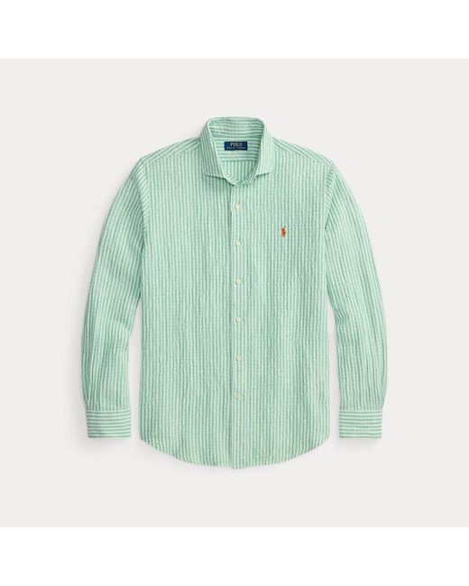Polo Ralph Lauren Green Custom Fit Striped Seersucker Shirt for men