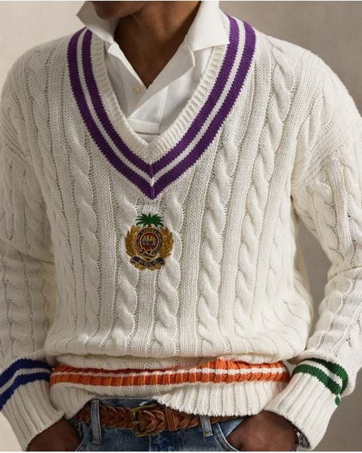 Polo Ralph Lauren Gray Embroidered Cotton-Linen Cricket Jumper for men