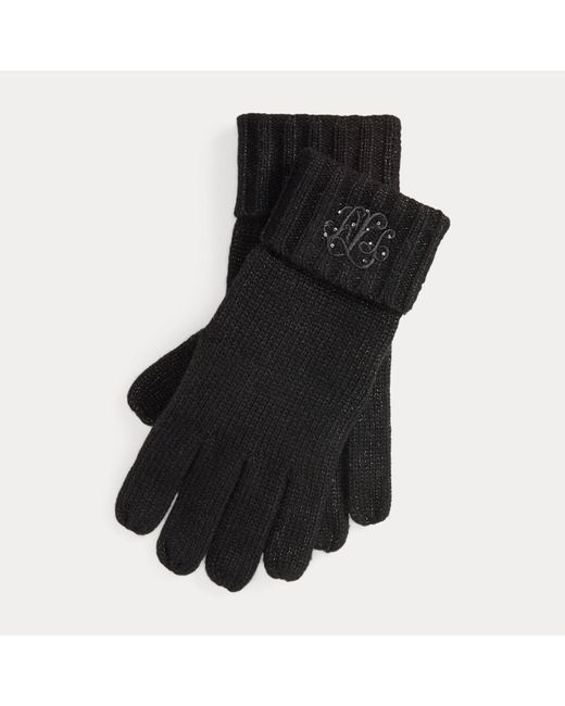 Guanti ricamati con logo metallizzato di Ralph Lauren in Black