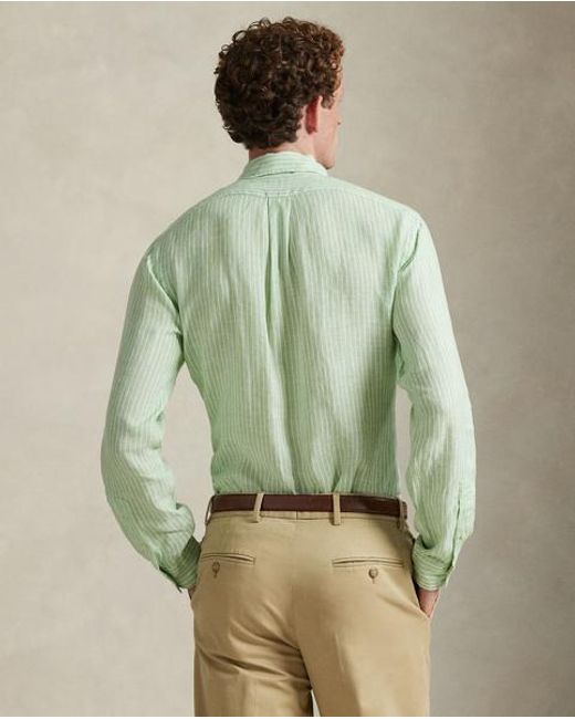 Polo Ralph Lauren Gray Custom Fit Striped Linen Shirt for men