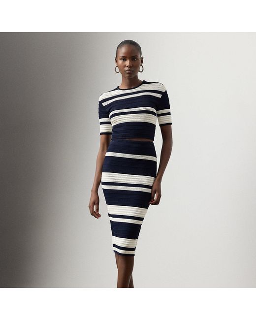 Ralph Lauren Blue Ferris Striped Textured Pencil Skirt