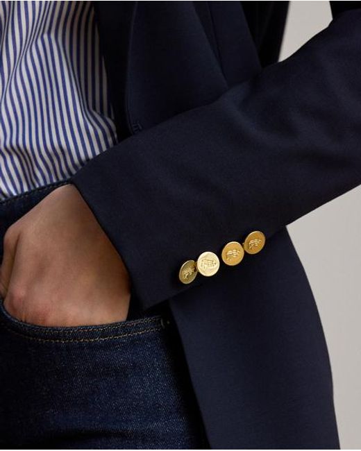 Ralph Lauren Blue Double-Breasted Wool Crepe Blazer