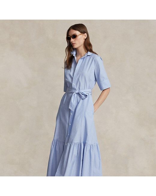 Polo Ralph Lauren Blue Gestuftes Hemdkleid aus Baumwolle
